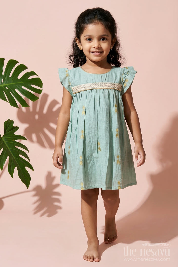The Nesavu Girls Chanderi Frock Baby Girl Silk Frock for Traditional Family Occasions Nesavu 12 (3M) / Gray / Viscose Silk GFC2102B-12 Nesavu baby girl silk frock in viscose with golden butti for festive and traditional occasions