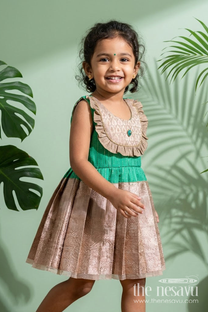 The Nesavu Girls Kanchi Silk Frock Baby Girl Silk Frock for Traditional Functions and Celebrations Nesavu 14 (6M) / Green / Style 1 SF1005DA-14 Nesavu baby girl silk frock traditional functions festive celebrations Kanchivaram style