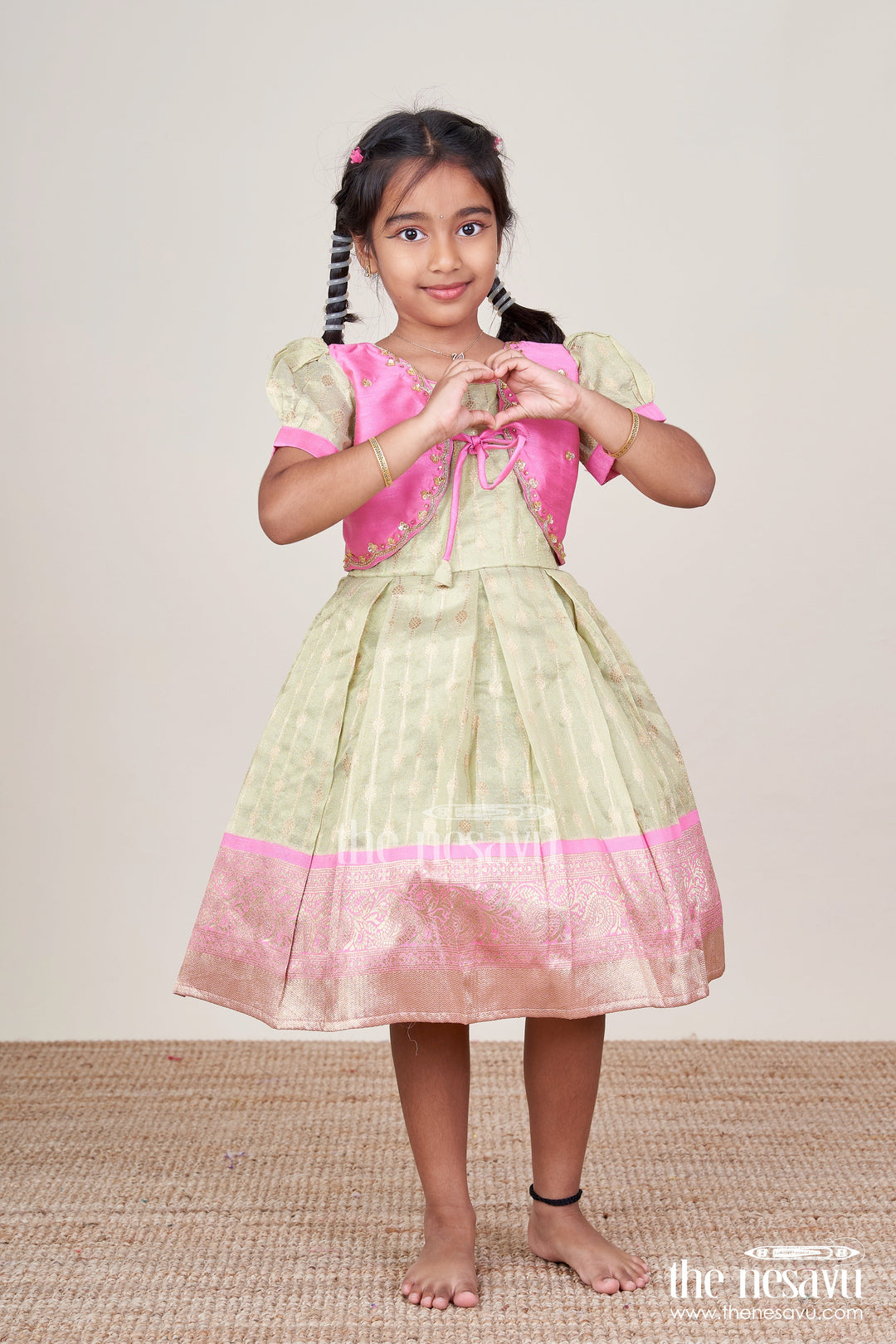 The Nesavu Silk Party Frock Baby Girl Silk Frock for Traditional Functions and Family Occasions Nesavu Nesavu baby girl silk frock traditional functions zari pleats ethnic bodice