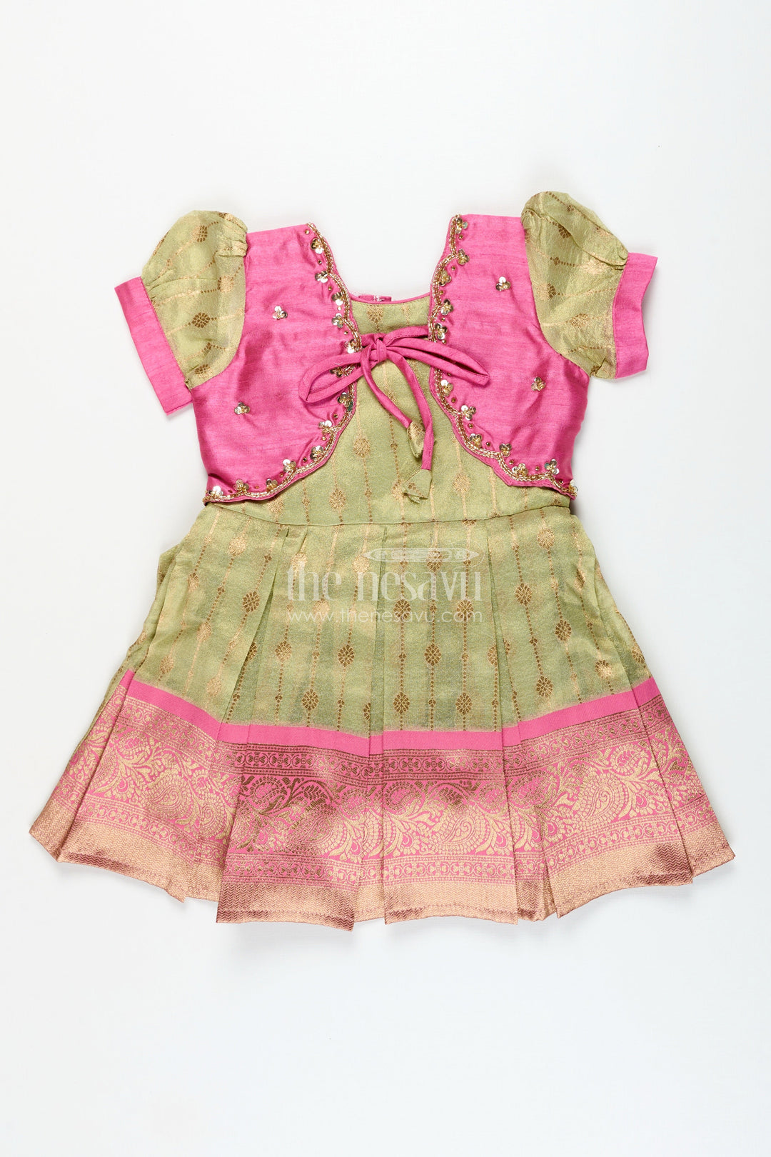 The Nesavu Silk Party Frock Baby Girl Silk Frock for Traditional Functions and Family Occasions Nesavu Nesavu baby girl silk frock traditional functions zari pleats ethnic bodice