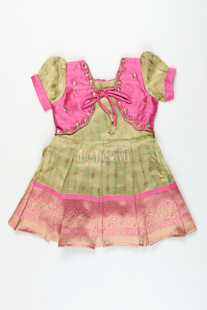 The Nesavu Silk Party Frock Baby Girl Silk Frock for Traditional Functions and Family Occasions Nesavu Nesavu baby girl silk frock traditional functions zari pleats ethnic bodice