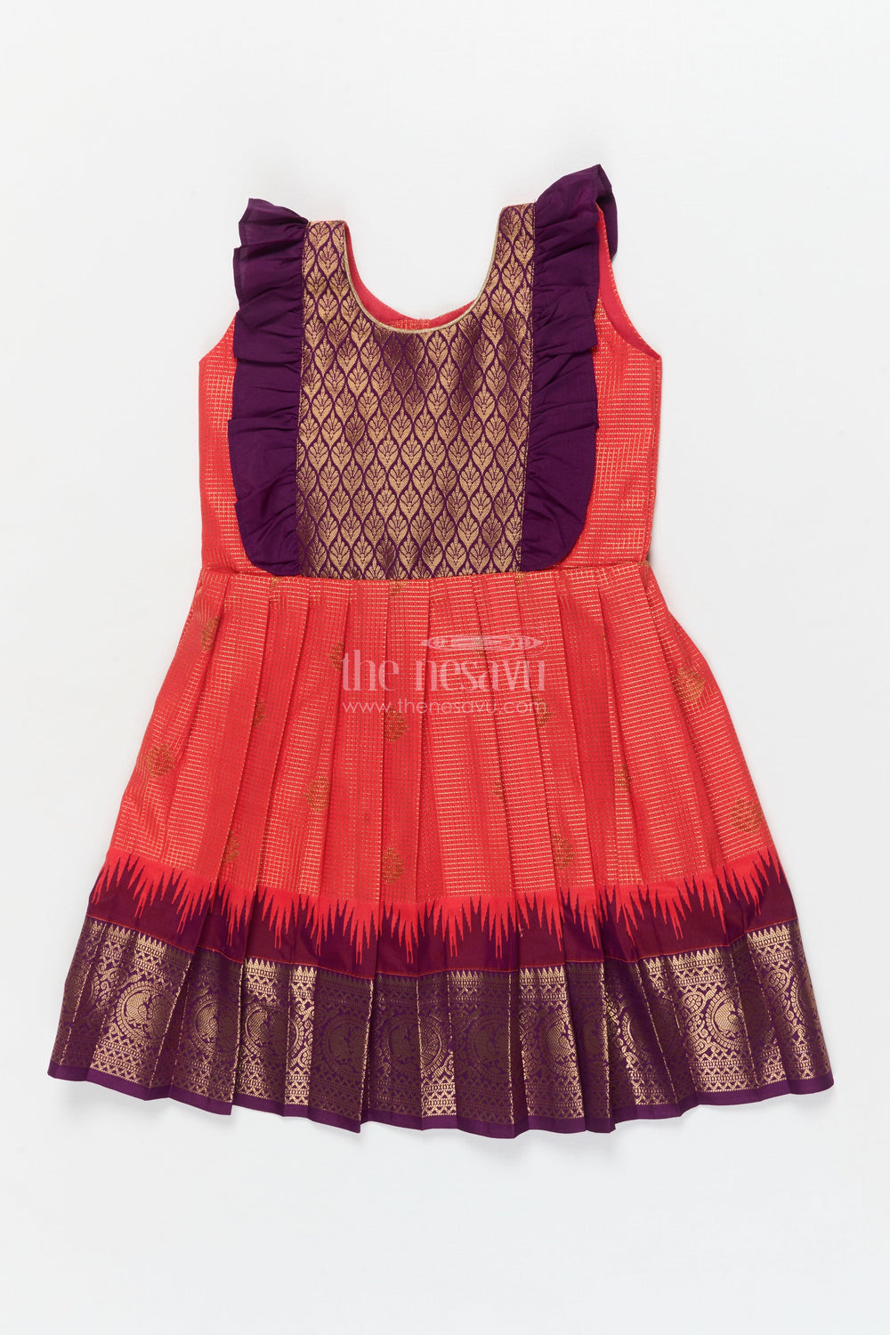 The Nesavu Girls Kanchi Silk Frock Baby Girl Silk Frock for Traditional Functions and Temple Visits Nesavu 10 (NB) / Red / Style 1 KSF039BA-10 Nesavu baby girl silk frock for traditional occasions and festive family gatherings