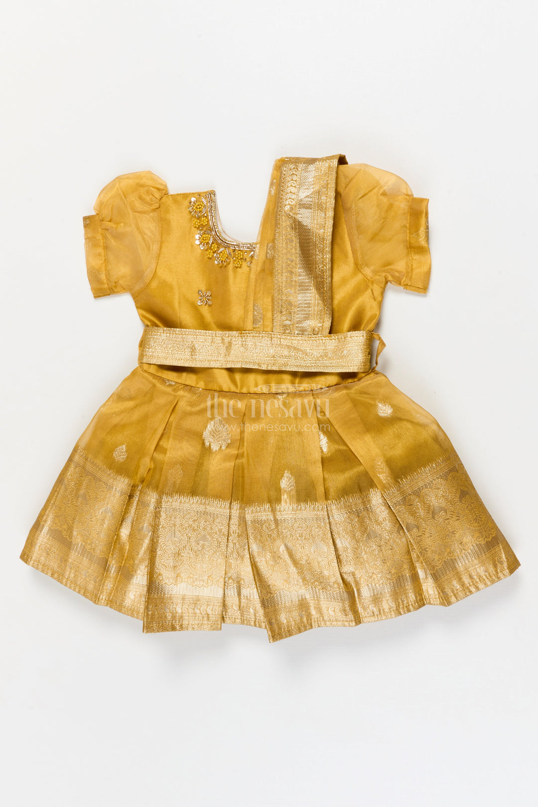 The Nesavu Silk Frock Baby Girl Silk Frock for Wedding and Traditional Occasions Nesavu 16 (1Y) / Yellow / Silk Blend SF1088B-16 Nesavu baby girl silk frock for weddings and festive occasions with tissue flare