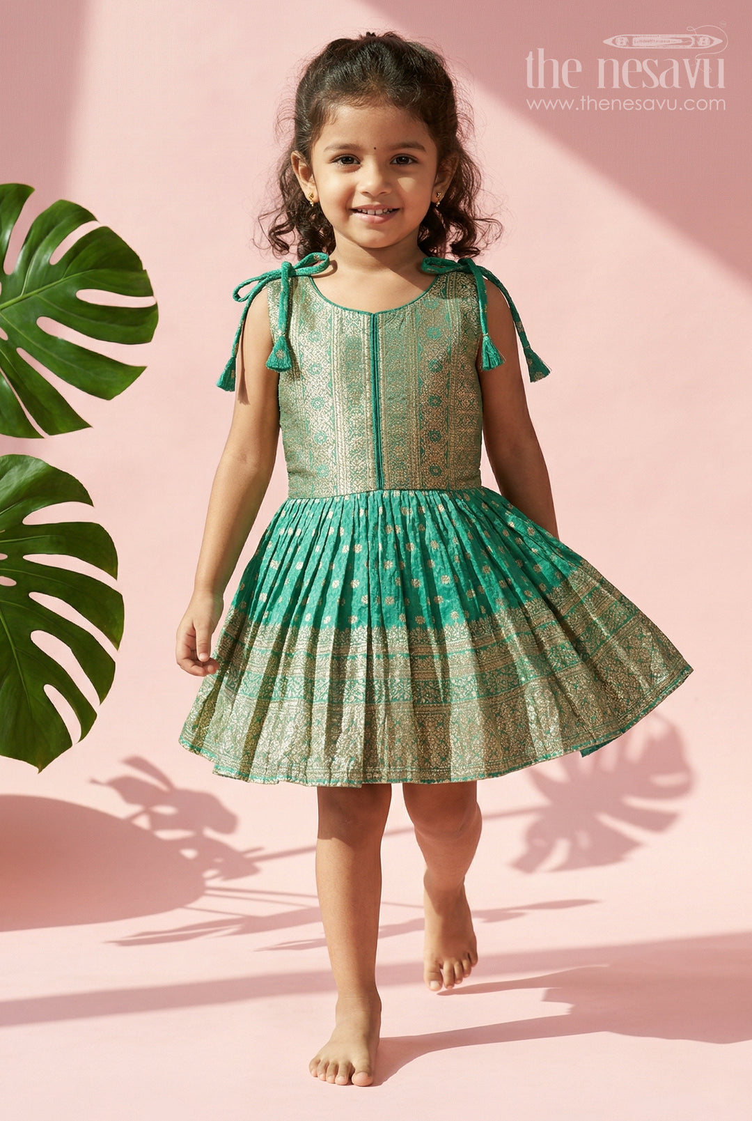 The Nesavu Silk Frock Baby Girl Silk Frock for Weddings and Festivale Occasions Nesavu 16 (1Y) / Green / Silk SF1132B-16 Nesavu Baby Girl Silk Frock For Weddings With Blend Silk And Tissue Bottom Festive Flared Design