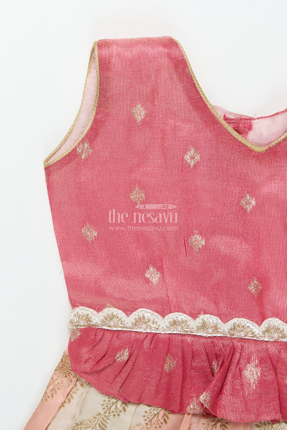 The Nesavu Silk Frock Baby Girl Silk Frock for Weddings and Traditional Ceremonies Nesavu Nesavu baby girl Banaras silk frock with tissue yoke for weddings and traditional events