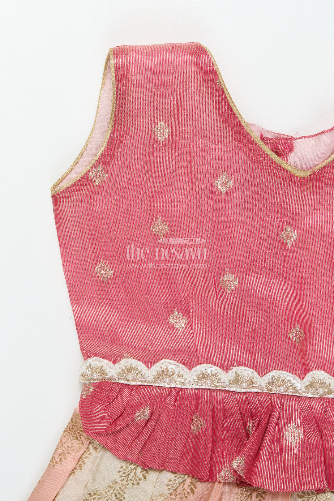 The Nesavu Silk Frock Baby Girl Silk Frock for Weddings and Traditional Ceremonies Nesavu Nesavu baby girl Banaras silk frock with tissue yoke for weddings and traditional events