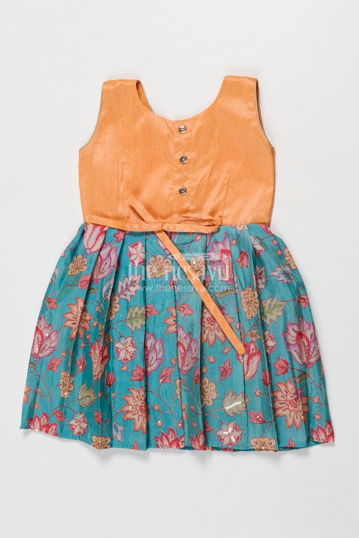 The Nesavu Silk Frock Baby Girl Silk Frock with Floral Banaras Skirt for Ethnic Celebrations Nesavu Nesavu baby girl silk frock with raw silk yoke and Banaras floral skirt – ideal for birthdays and ethnic school events