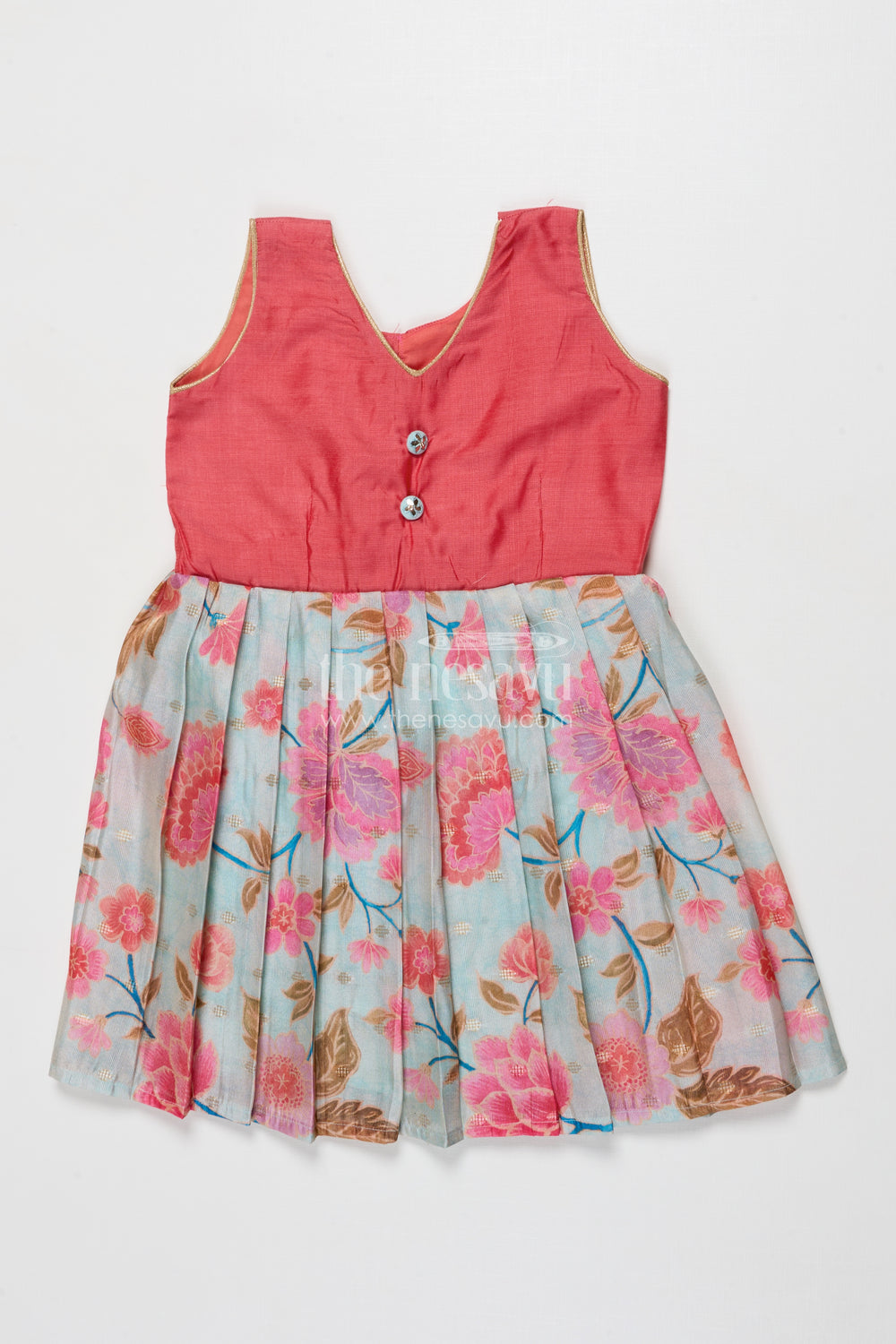 The Nesavu Silk Frock Baby Girl Silk Frock with Floral Digital Print for Birthdays and Casual Celebrations Nesavu 18 (2Y) / Pink SF1104A-18 Nesavu baby girl silk frock with floral digital print in Banaras art silk – ideal for birthday celebrations