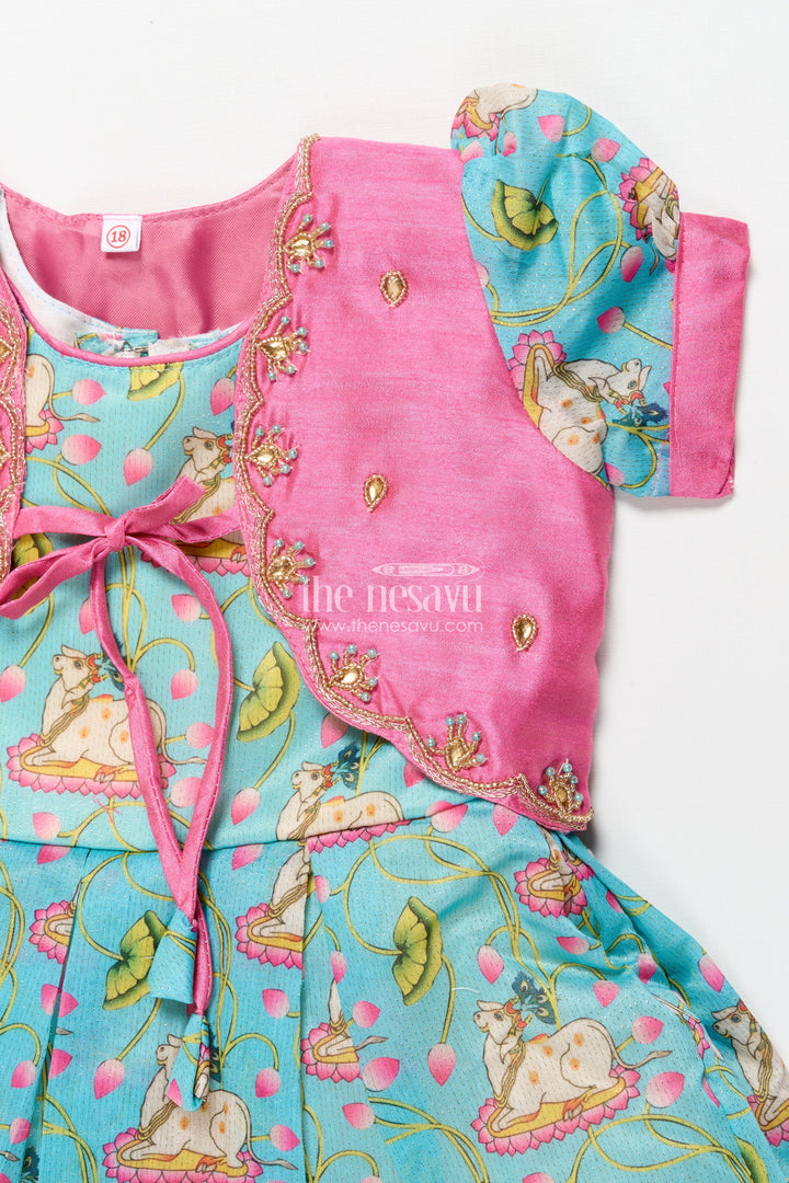 The Nesavu Silk Frock Baby Girl Silk Frock with Jacket for Festive Gatherings Nesavu Nesavu baby girl silk frock embroidered jacket digital print festive gatherings
