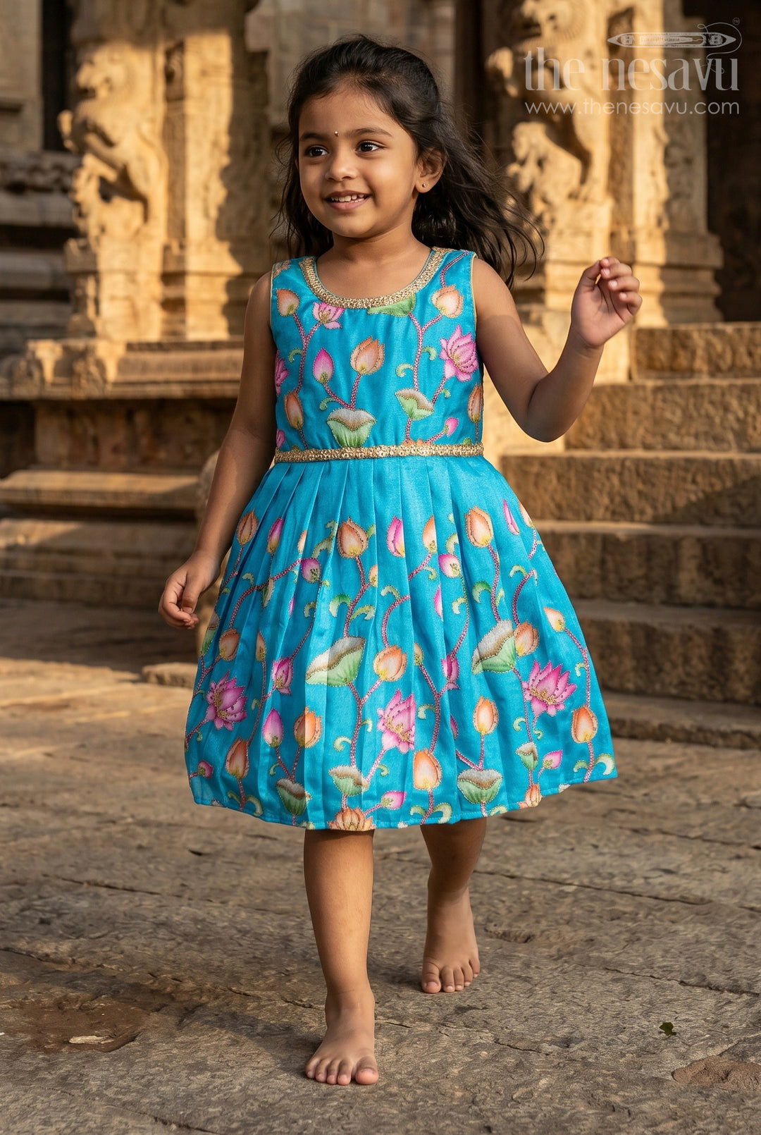 The Nesavu Silk Frock Baby Girl Silk Frock with Lace Embellishment for Weddings and Milestone Events Nesavu 22 (4Y) / Blue SF1071A-22 Nesavu baby girl silk frock Banaras weave lace work  ideal weddings naming ceremonies