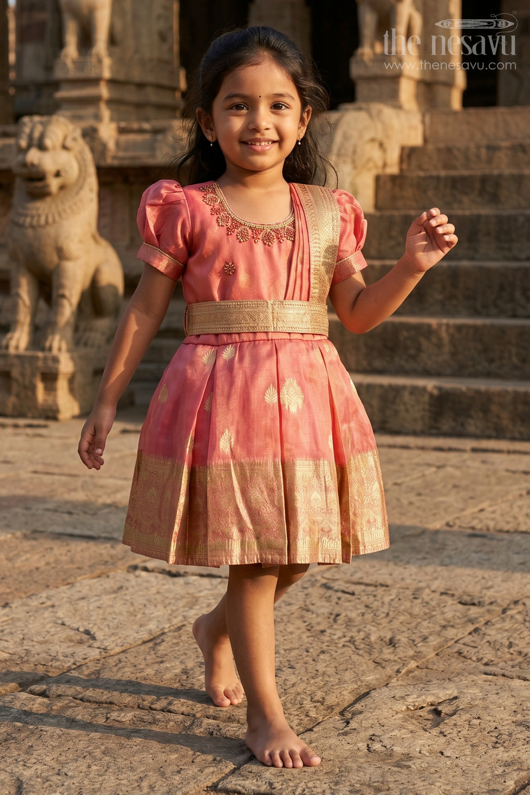 The Nesavu Silk Frock Baby Girl Silk Frock with Tissue Border for Naming Ceremony and Temple Visits Nesavu 16 (1Y) / Peach SF1088A-16 Nesavu baby girl silk frock tissue border naming ceremony traditional occasions