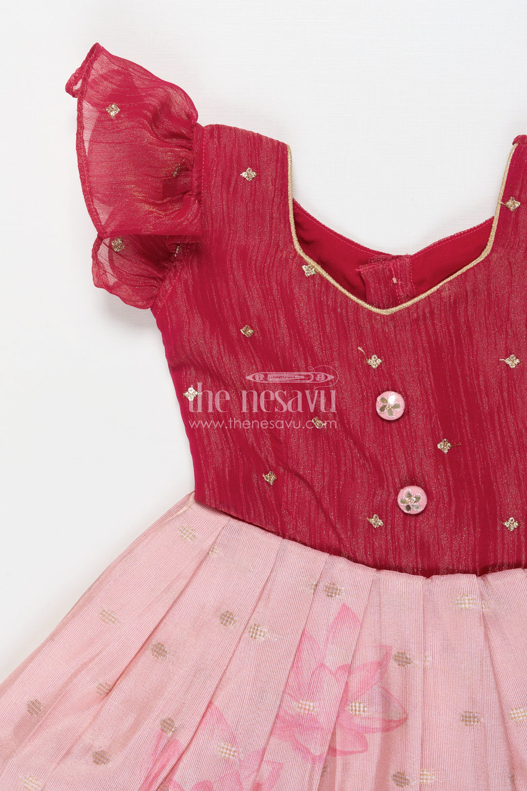 The Nesavu Silk Frock Baby Girl Silk Frock with Tissue Yoke for Weddings and Rituals Nesavu Nesavu baby girl silk frock with tissue yoke and lotus print – perfect for wedding celebrations and rituals