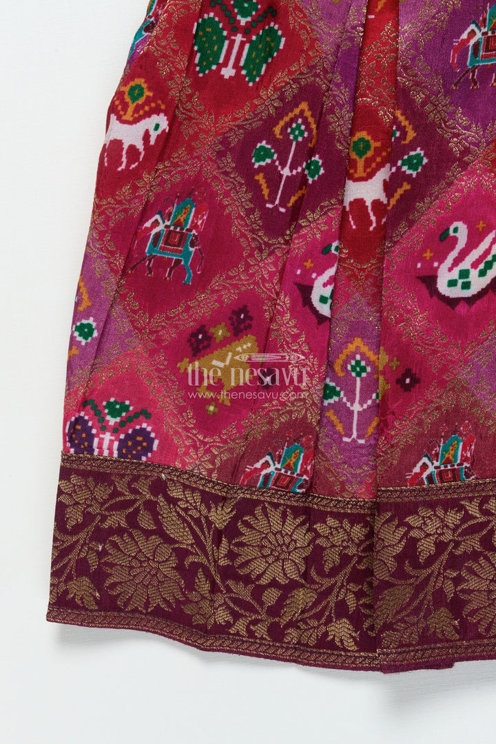 The Nesavu Silk Frock Baby Girl Silk Frock with Traditional Banarasi Motifs for Weddings and Ethnic Events Nesavu Nesavu baby girl semi Banaras silk frock with tissue yoke and ethnic motifs for special occasions