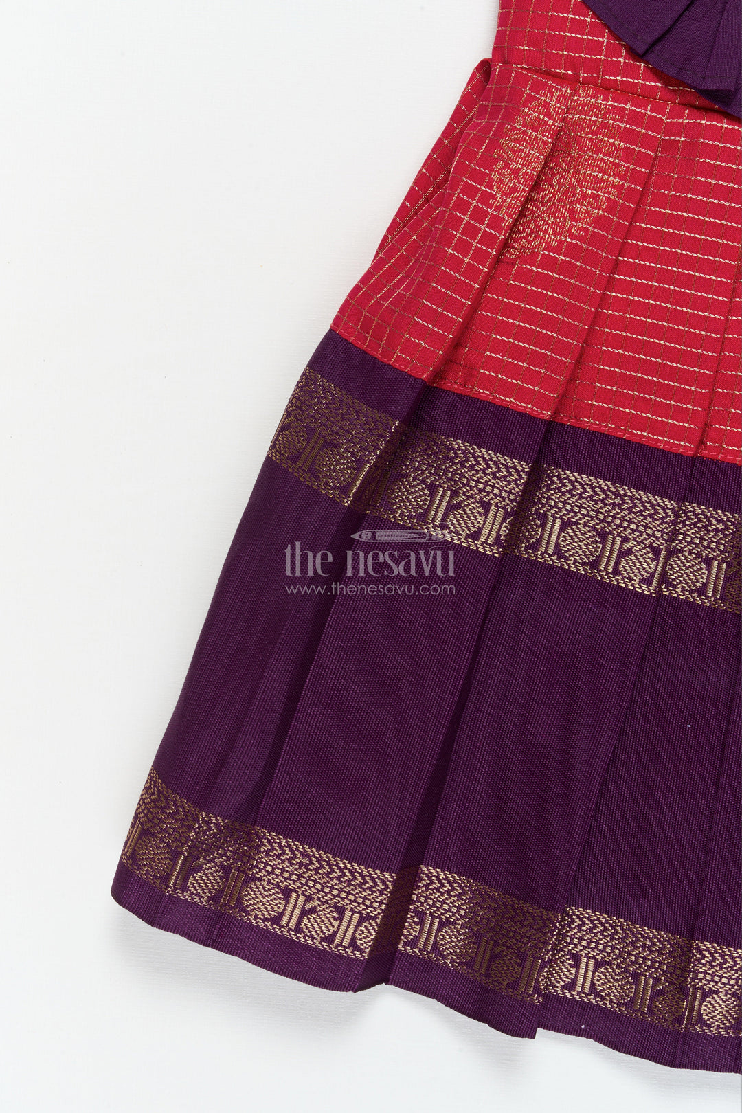 The Nesavu Girls Kanchi Silk Frock Baby Girl Silk Frock with Traditional Zari Detailing and Festive Neckline Nesavu Nesavu traditional silk frock for baby girls with zari checks and frill yoke