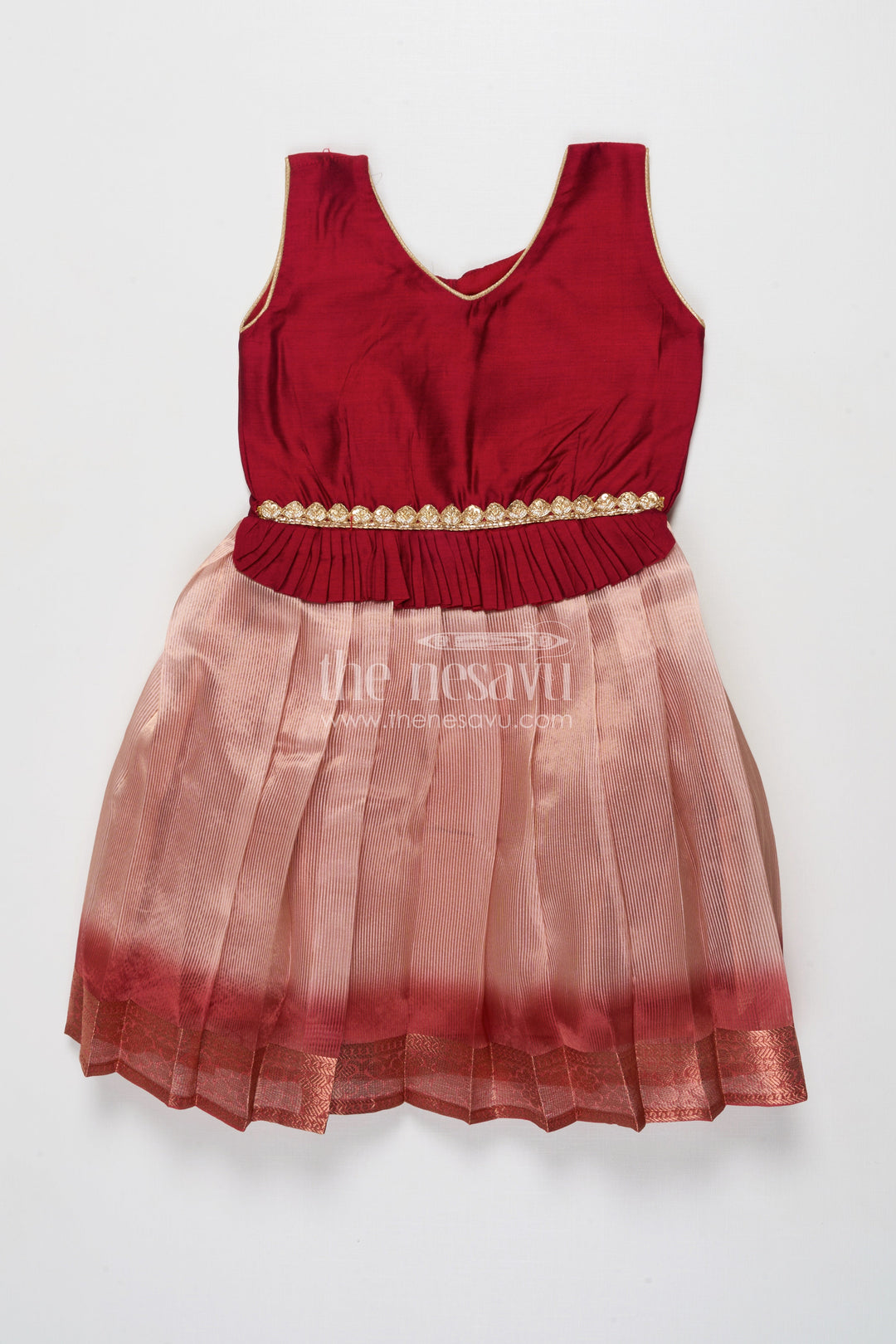 The Nesavu Silk Frock Baby Girl Silk Frock with Zari Border for Weddings and Festive Ceremonies Nesavu Nesavu baby girl silk frock with tissue silk pleats and zari border – perfect for weddings and family rituals