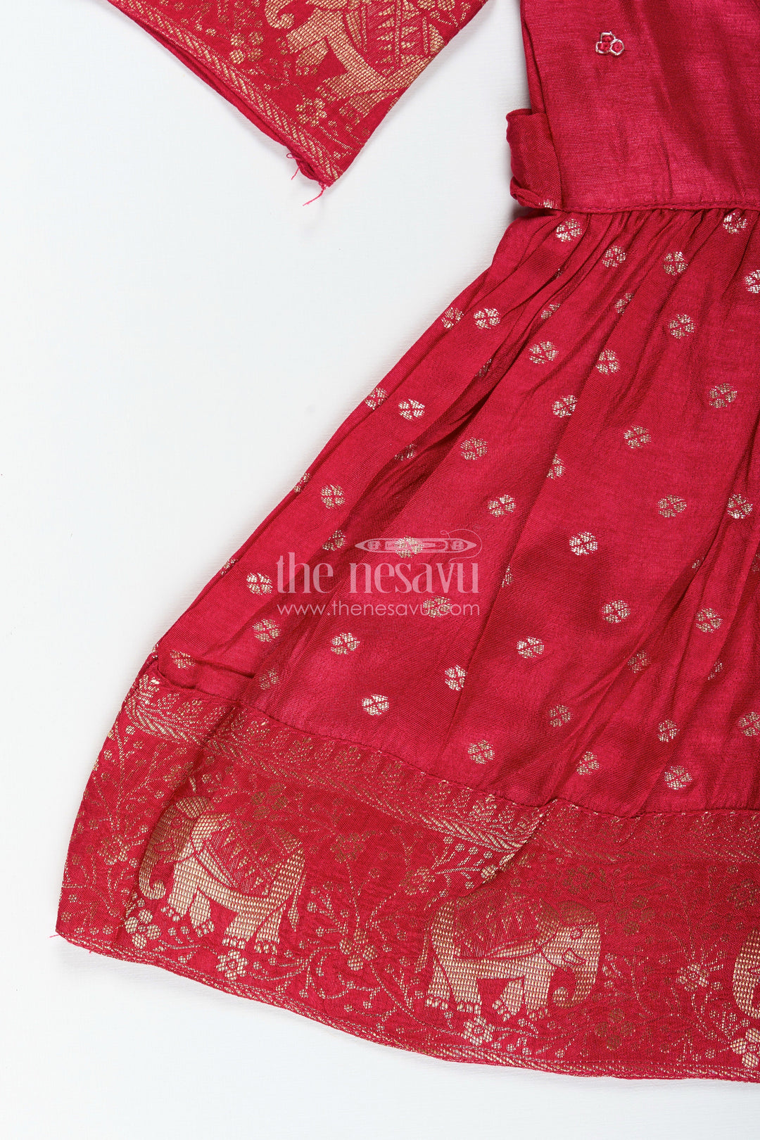 The Nesavu Silk Frock Baby Girl Silk Frock with Zari Elephant Border for Traditional Events Nesavu Nesavu baby girl silk frock zari elephant border jacquard weave festive occasions