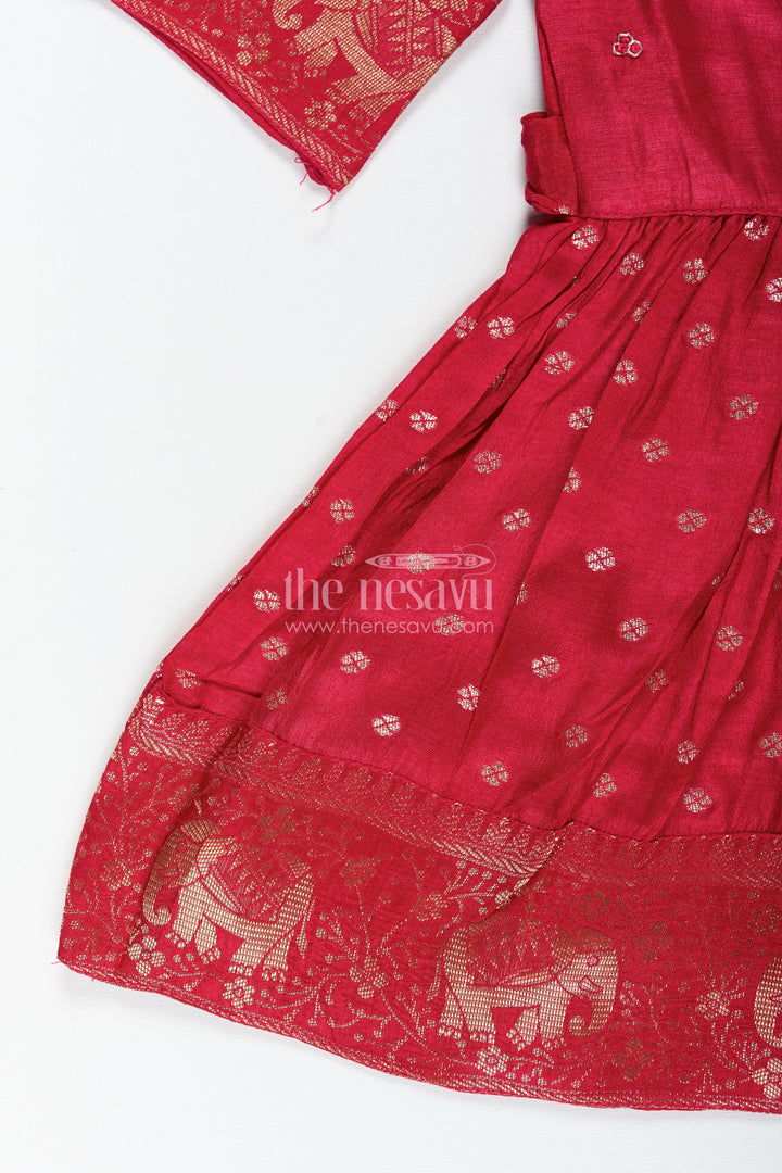 The Nesavu Silk Frock Baby Girl Silk Frock with Zari Elephant Border for Traditional Events Nesavu Nesavu baby girl silk frock zari elephant border jacquard weave festive occasions