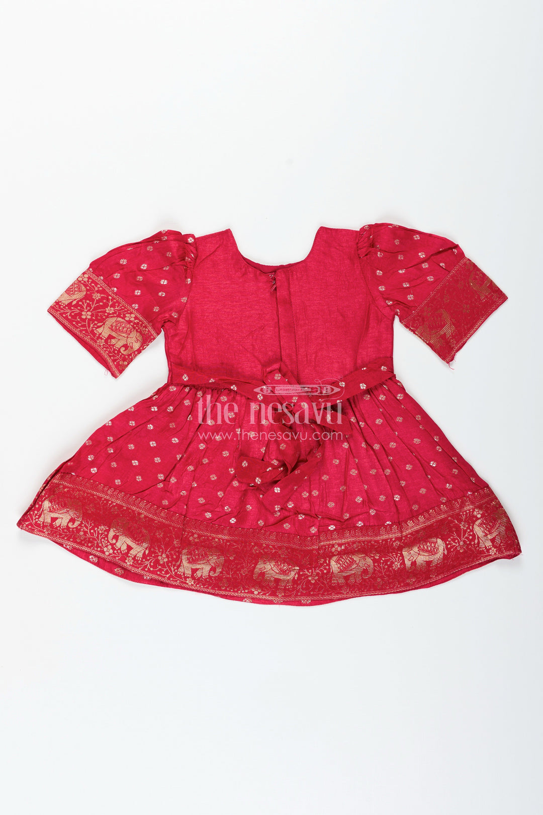The Nesavu Silk Frock Baby Girl Silk Frock with Zari Elephant Border for Traditional Events Nesavu Nesavu baby girl silk frock zari elephant border jacquard weave festive occasions