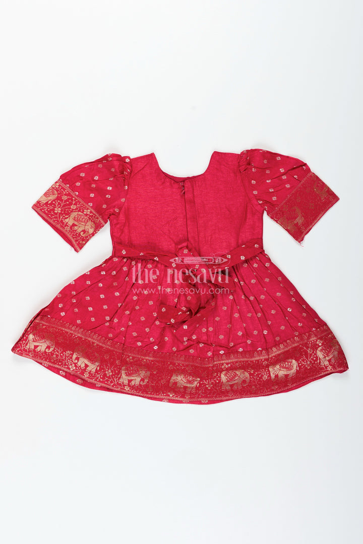 The Nesavu Silk Frock Baby Girl Silk Frock with Zari Elephant Border for Traditional Events Nesavu Nesavu baby girl silk frock zari elephant border jacquard weave festive occasions