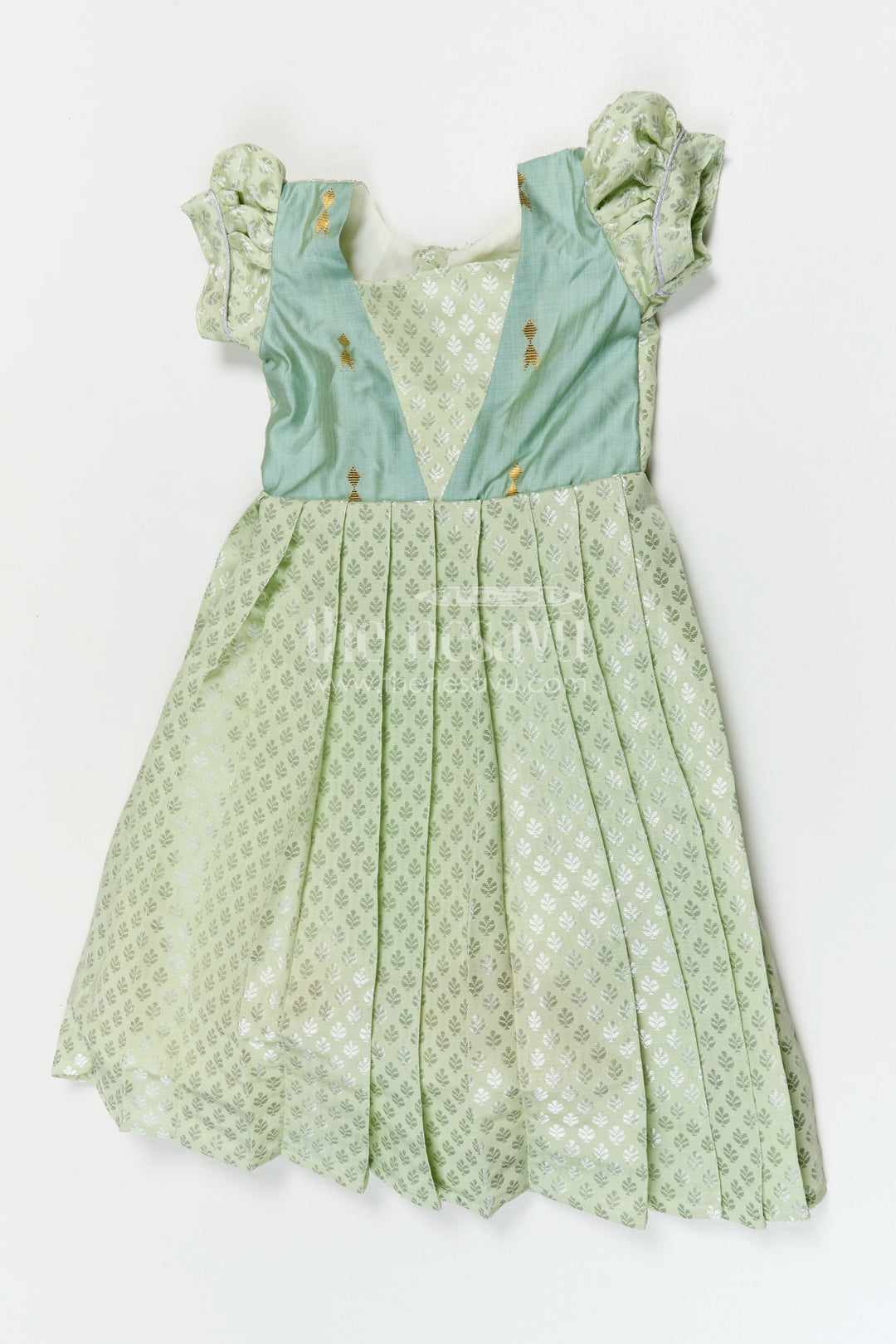 The Nesavu Girls Silk Gown Baby Girl Silk Gown for Festive Occasions and Traditional Wear Nesavu 18 (2Y) / Green / Banarasi GA390A-18 Nesavu baby girl silk gown for festive occasions with semi banaras silk and flared traditional design