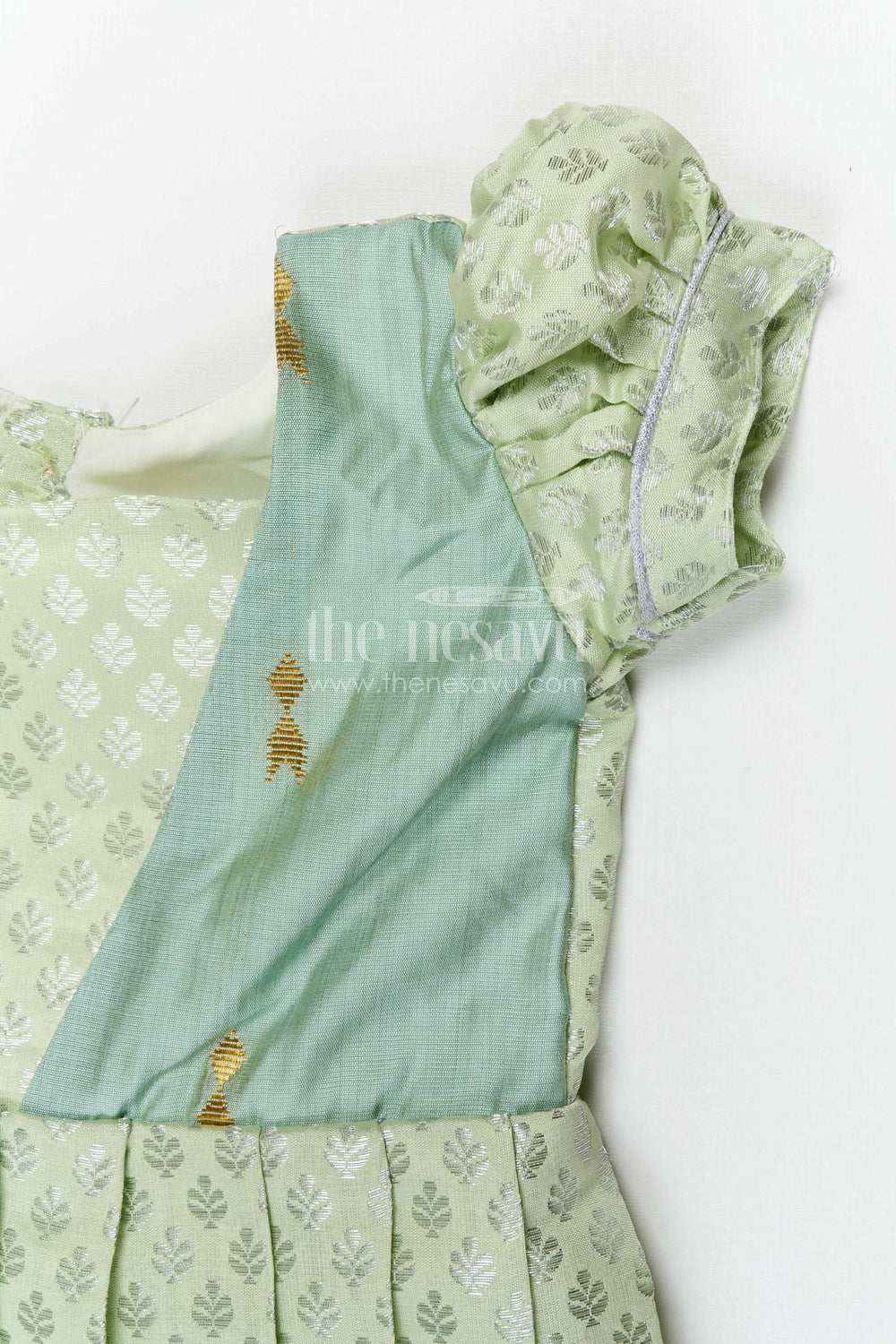 The Nesavu Girls Silk Gown Baby Girl Silk Gown for Festive Occasions and Traditional Wear Nesavu Nesavu baby girl silk gown for festive occasions with semi banaras silk and flared traditional design