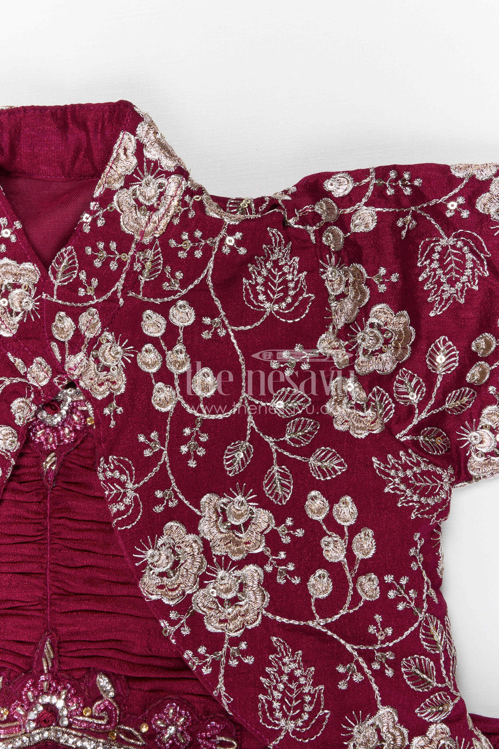 The Nesavu Silk Frock Baby Girl Silk Party Frock for Weddings and Special Celebrations Nesavu Nesavu baby girl georgette party frock with embroidered jacket for weddings and celebrations