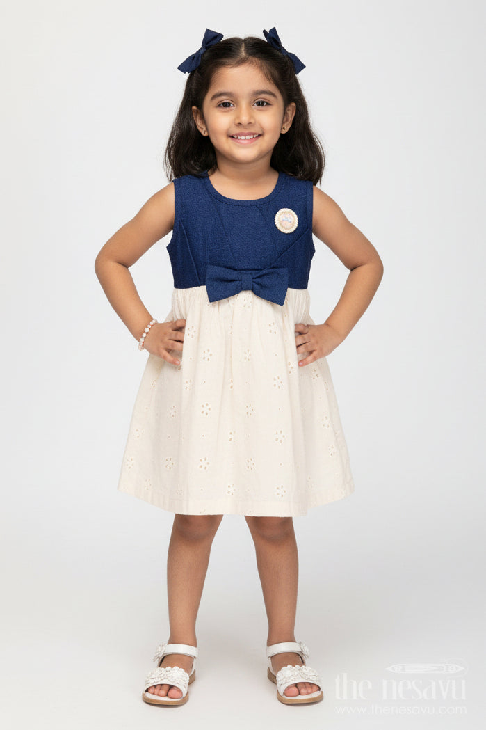 The Nesavu Girls Cotton Frock Baby Girl Sleeveless Cotton Frock with Hakoba Embroidery for Daily Wear Nesavu 20 (3Y) / Blue GFC1933C-20 Nesavu baby girl cotton hakoba frock sleeveless design bow detail summer wear