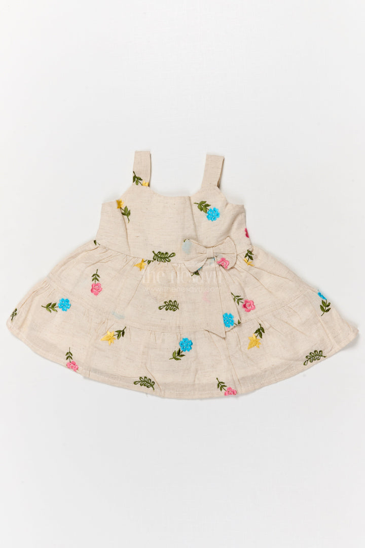 The Nesavu Baby Cotton Frocks Baby Girl Sleeveless Embroidered Cotton Frock for Everyday Comfort Nesavu 14 (6M) / Blue BFJ904B-14 Nesavu sleeveless cotton frock for baby girl with multicolor embroidery and bow detail