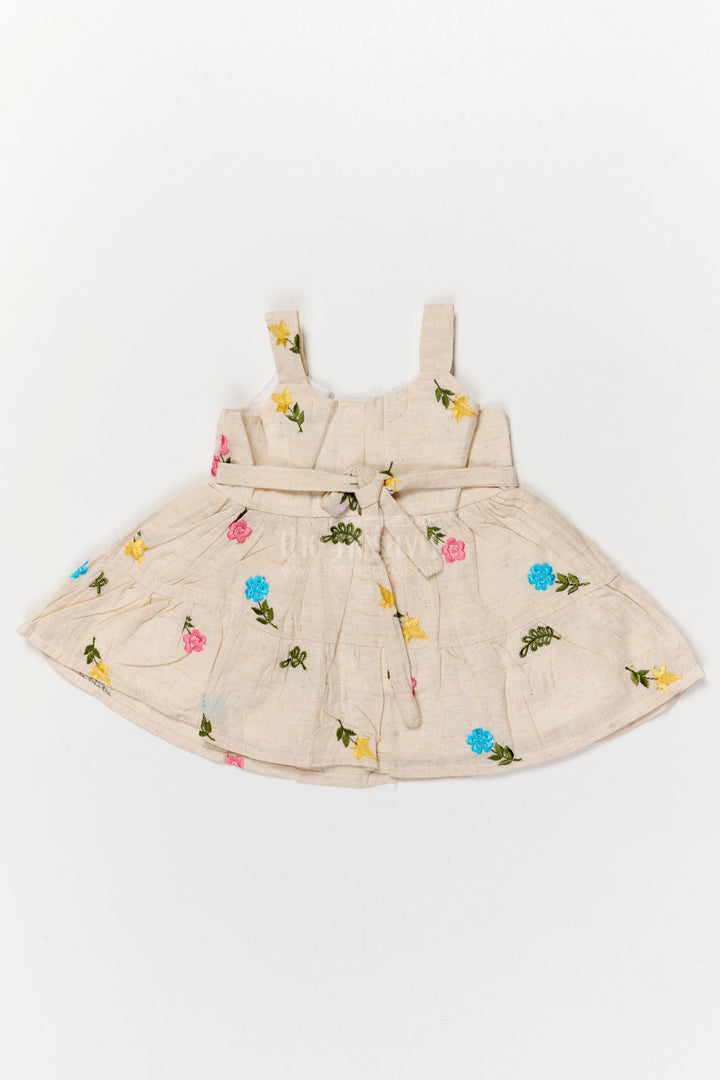 The Nesavu Baby Cotton Frocks Baby Girl Sleeveless Embroidered Cotton Frock for Everyday Comfort Nesavu Nesavu sleeveless cotton frock for baby girl with multicolor embroidery and bow detail
