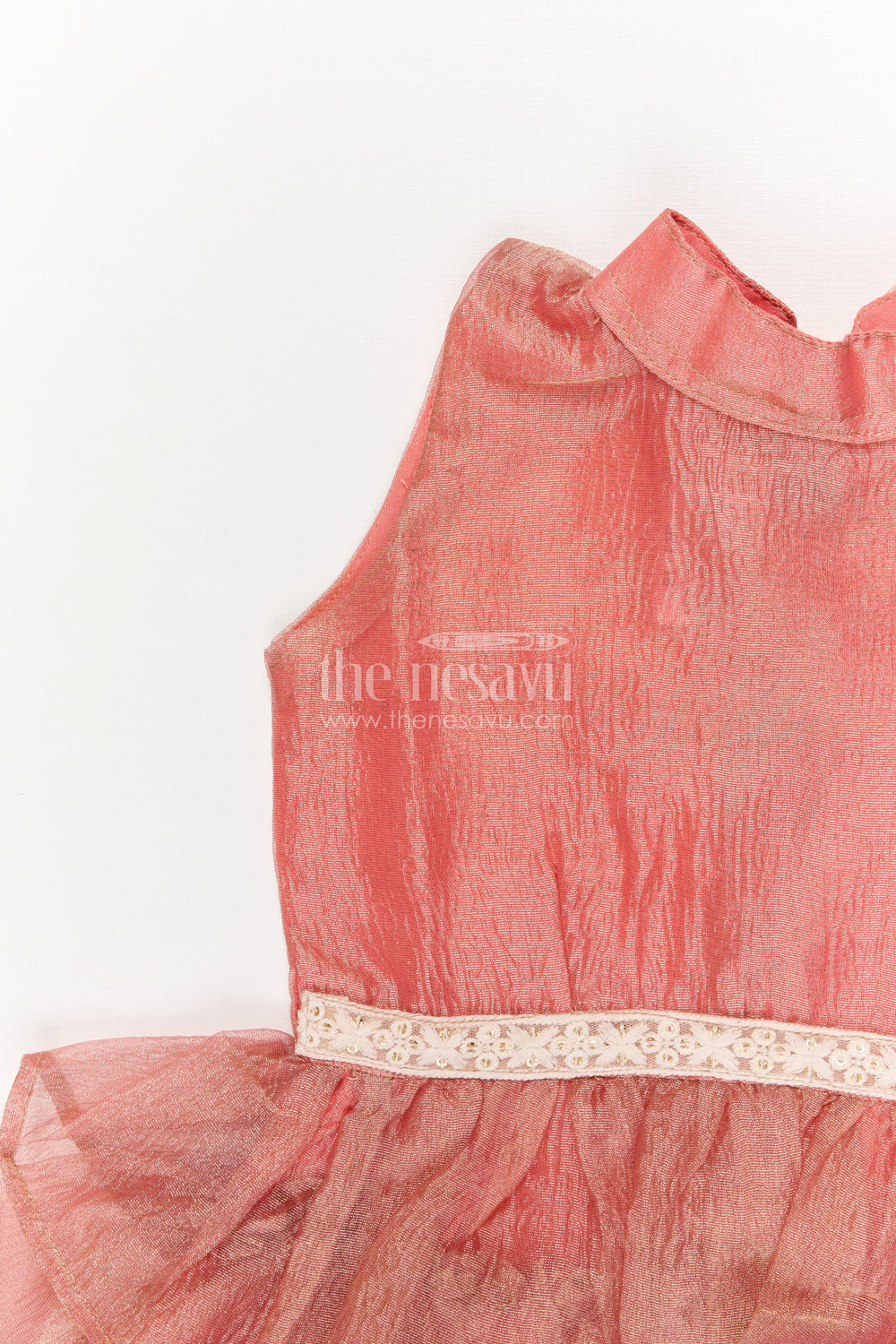 The Nesavu Girls Fancy Frock Baby Girl Sleeveless Frock for Birthday Parties and Family Functions Nesavu Nesavu baby girl sleeveless ruffle frock with lace waist for parties and festive occasions