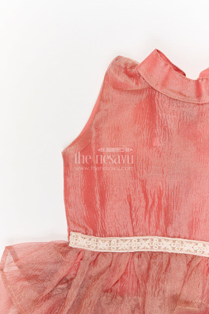 The Nesavu Girls Fancy Frock Baby Girl Sleeveless Frock for Birthday Parties and Family Functions Nesavu Nesavu baby girl sleeveless ruffle frock with lace waist for parties and festive occasions