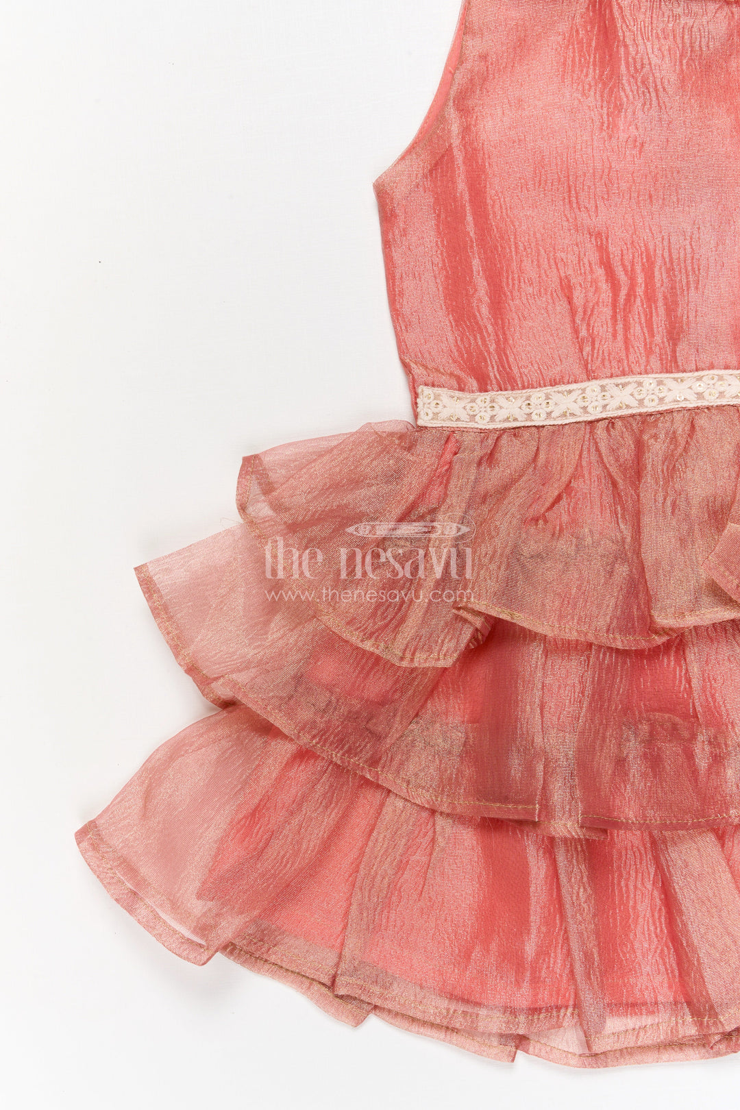 The Nesavu Girls Fancy Frock Baby Girl Sleeveless Frock for Birthday Parties and Family Functions Nesavu Nesavu baby girl sleeveless ruffle frock with lace waist for parties and festive occasions