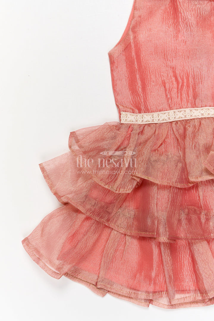 The Nesavu Girls Fancy Frock Baby Girl Sleeveless Frock for Birthday Parties and Family Functions Nesavu Nesavu baby girl sleeveless ruffle frock with lace waist for parties and festive occasions