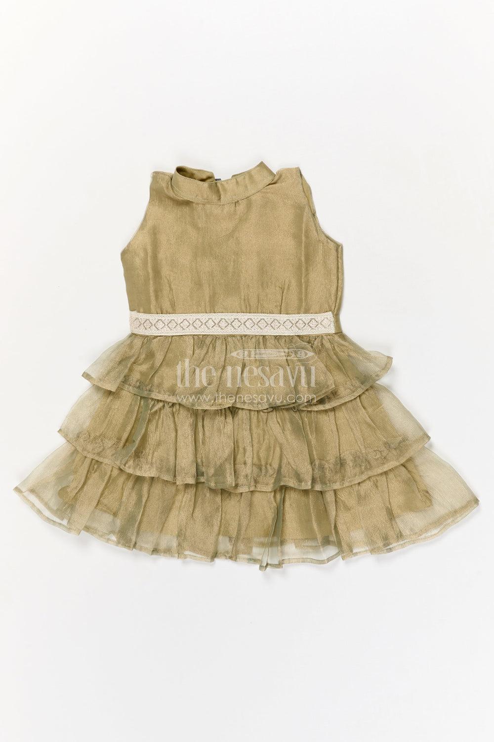 The Nesavu Girls Cotton Frock Baby Girl Sleeveless Frock for Birthday Party and Family Outings Nesavu 18 (2Y) / Green / Organza Tissue GFC2026C-18 Nesavu baby girl sleeveless frock with ruffle layers for birthdays and celebrations