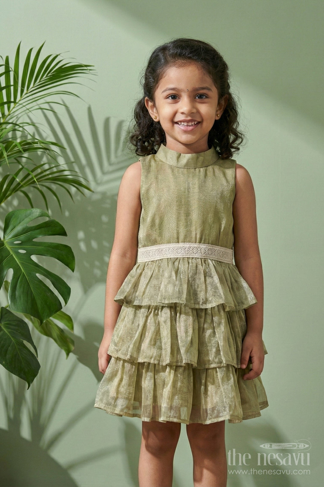 The Nesavu Girls Cotton Frock Baby Girl Sleeveless Frock for Birthday Party and Family Outings Nesavu Nesavu baby girl sleeveless frock with ruffle layers for birthdays and celebrations