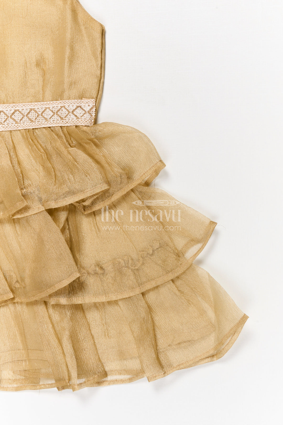 The Nesavu Girls Fancy Frock Baby Girl Sleeveless Frock for Traditional Celebrations and Milestone Photoshoots Nesavu Nesavu baby girl sleeveless frock with layered ruffles and lace belt for festive occasions