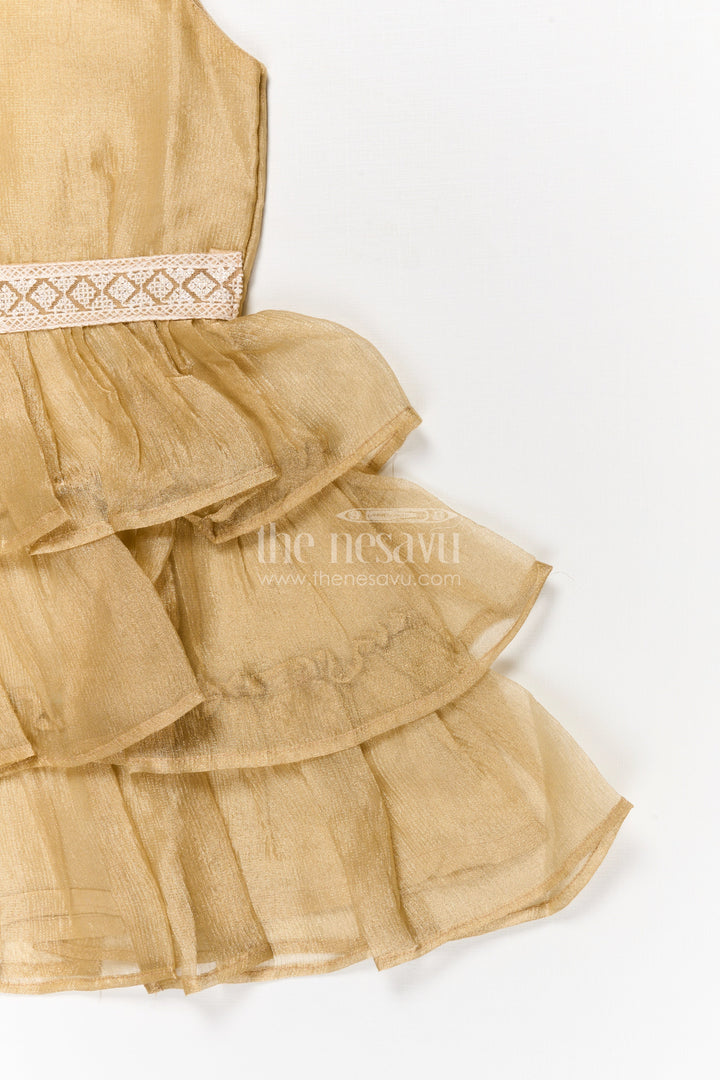 The Nesavu Girls Fancy Frock Baby Girl Sleeveless Frock for Traditional Celebrations and Milestone Photoshoots Nesavu Nesavu baby girl sleeveless frock with layered ruffles and lace belt for festive occasions