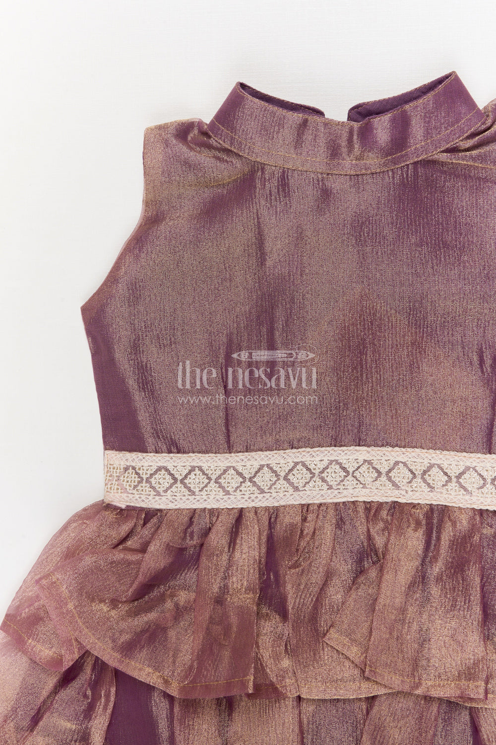 The Nesavu Girls Fancy Frock Baby Girl Sleeveless Frock for Weddings and Birthday Partywear Nesavu Nesavu sleeveless baby girl frock with lace belt and ruffle flare for festive occasions