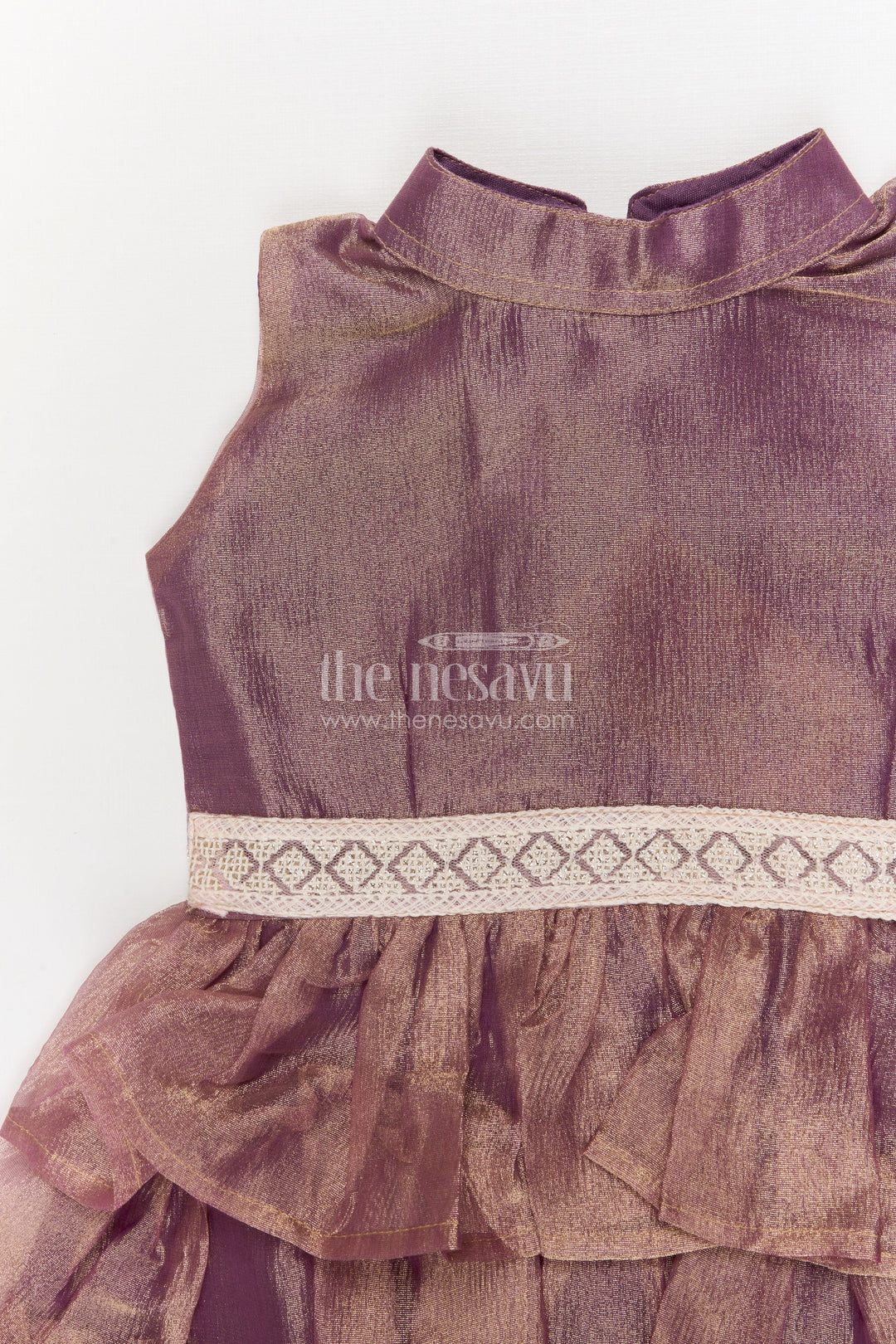 The Nesavu Girls Fancy Frock Baby Girl Sleeveless Frock for Weddings and Birthday Partywear Nesavu Nesavu sleeveless baby girl frock with lace belt and ruffle flare for festive occasions