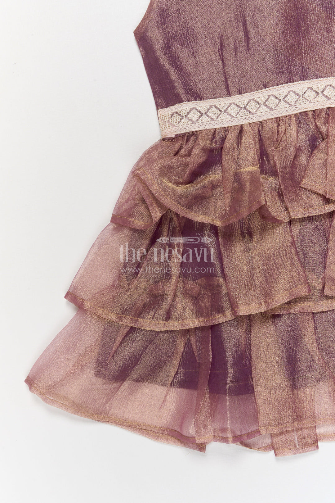 The Nesavu Girls Fancy Frock Baby Girl Sleeveless Frock for Weddings and Birthday Partywear Nesavu Nesavu sleeveless baby girl frock with lace belt and ruffle flare for festive occasions