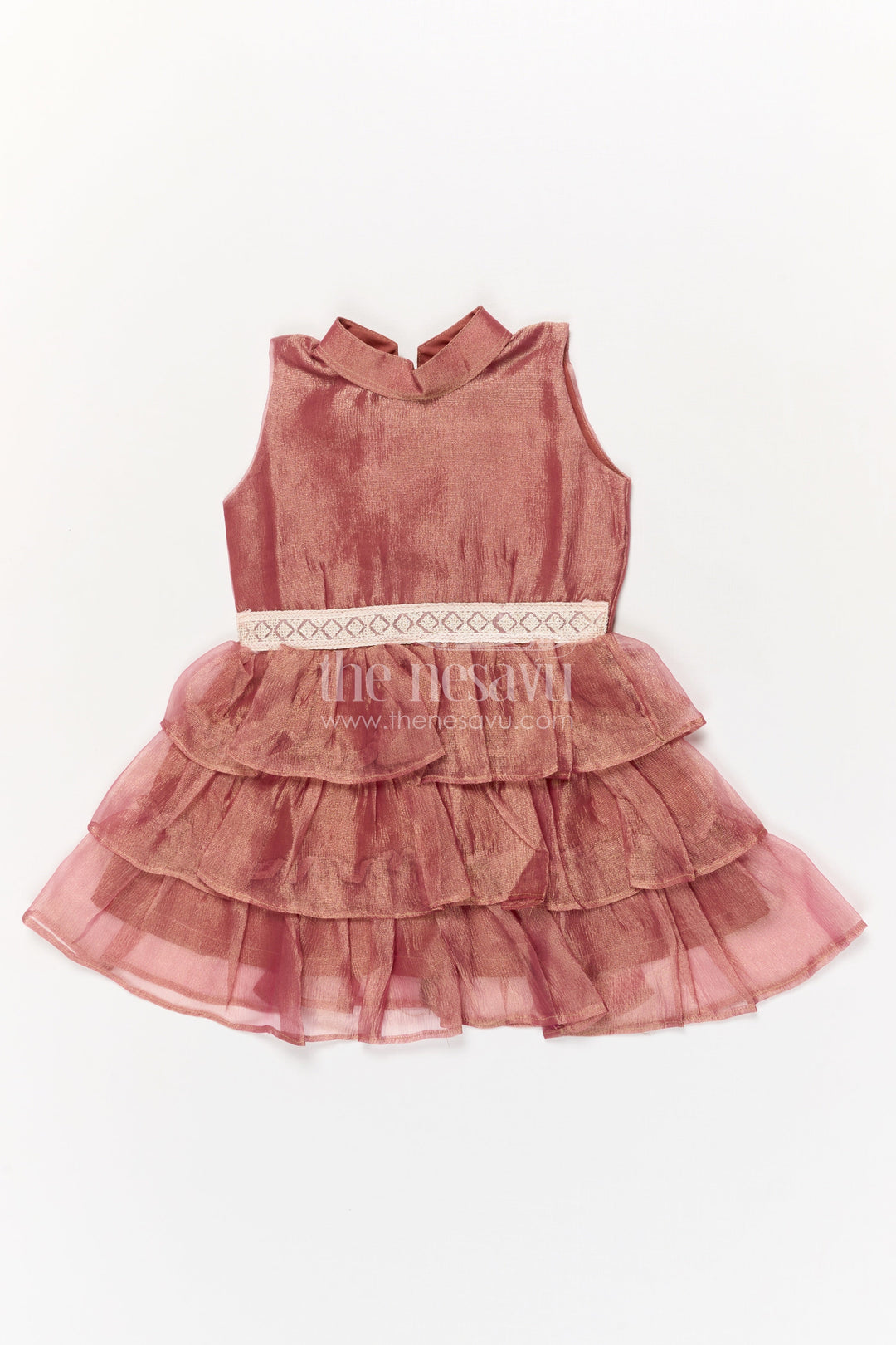 The Nesavu Girls Fancy Frock Baby Girl Sleeveless Frock for Weddings and Occasion-ready Dressing Nesavu 18 (2Y) / Deeppink / Organza Tissue GFC2026H-18 Nesavu baby girl frock with sleeveless ruffle design and lace waist for weddings and events