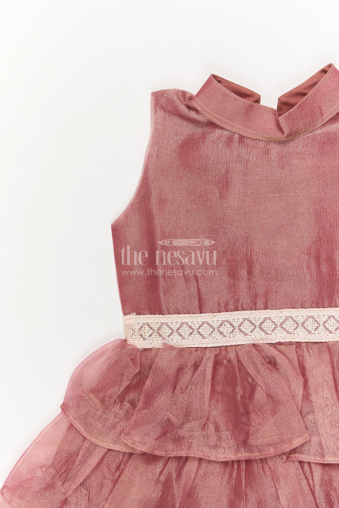 The Nesavu Girls Fancy Frock Baby Girl Sleeveless Frock for Weddings and Occasion-ready Dressing Nesavu Nesavu baby girl frock with sleeveless ruffle design and lace waist for weddings and events