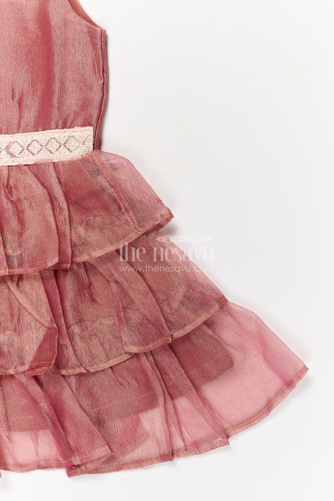 The Nesavu Girls Fancy Frock Baby Girl Sleeveless Frock for Weddings and Occasion-ready Dressing Nesavu Nesavu baby girl frock with sleeveless ruffle design and lace waist for weddings and events