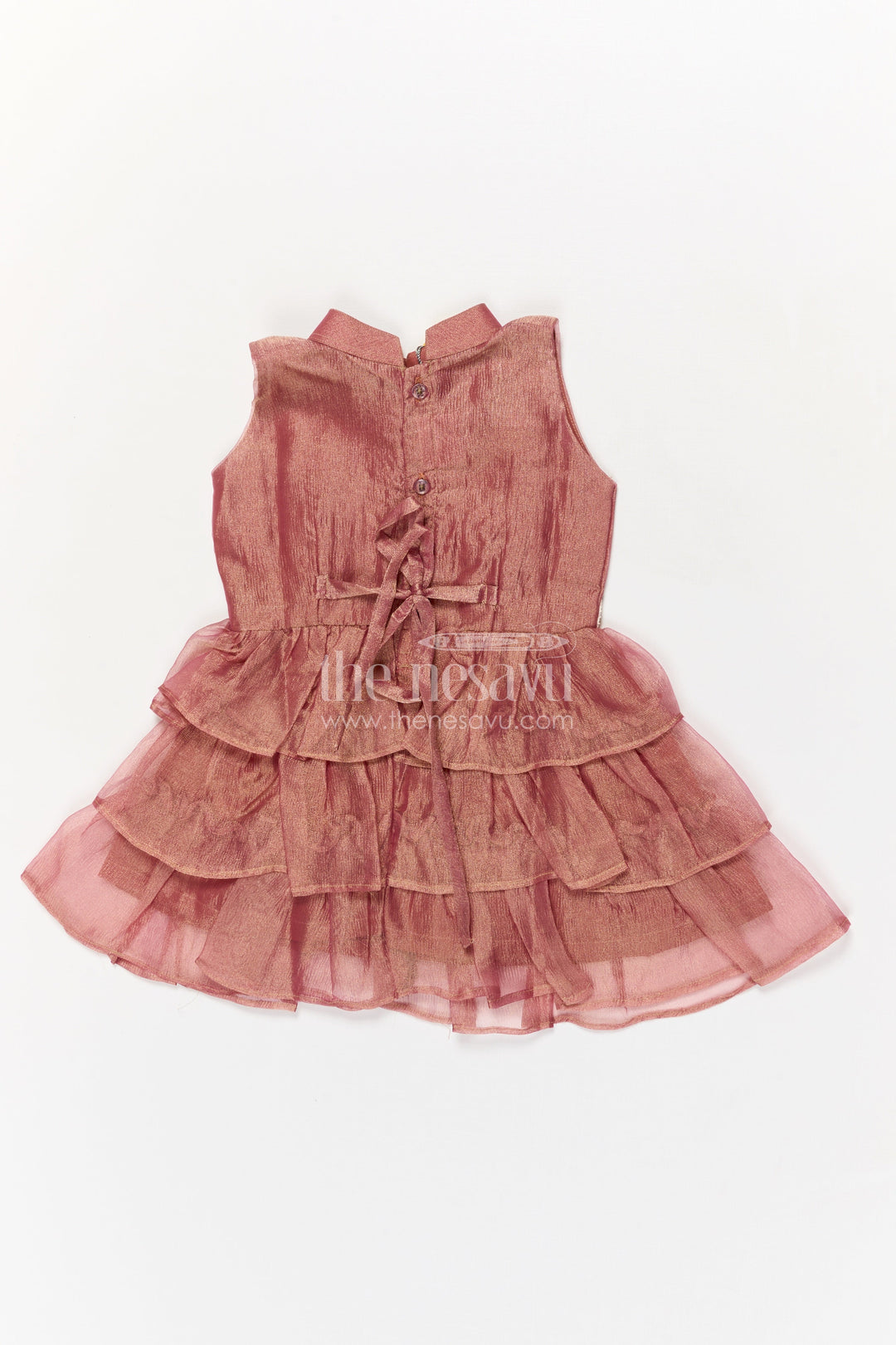 The Nesavu Girls Fancy Frock Baby Girl Sleeveless Frock for Weddings and Occasion-ready Dressing Nesavu Nesavu baby girl frock with sleeveless ruffle design and lace waist for weddings and events