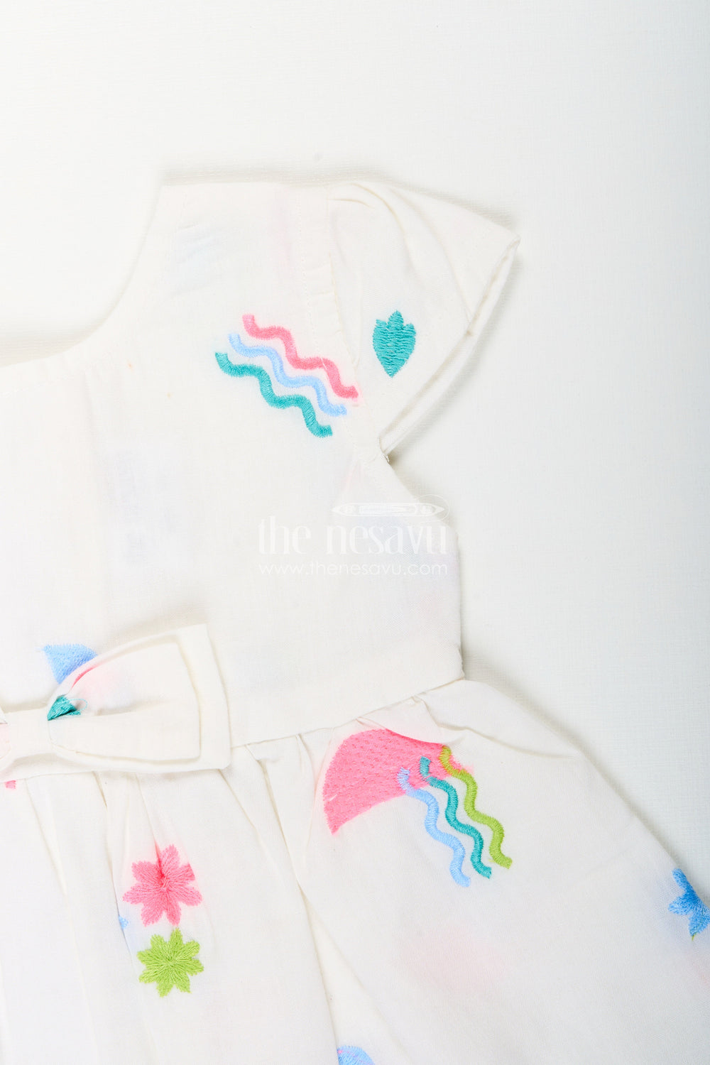 The Nesavu Baby Cotton Frocks Baby girl sleeveless frock with rainbow embroidery for casual photoshoots Nesavu Nesavu baby girl cotton frock with rainbow embroidery for photoshoots and summer days