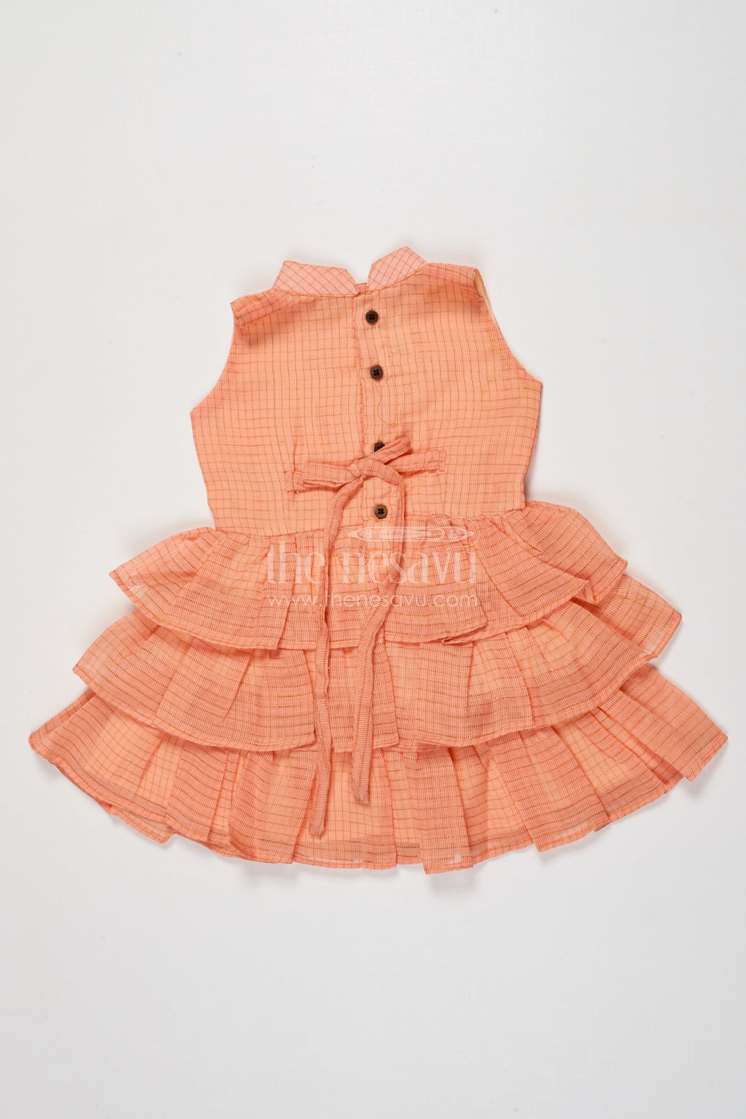 The Nesavu Girls Cotton Frock Baby Girl Sleeveless Frock with Ruffle Layers for Birthday Parties and Celebrations Nesavu Nesavu baby girl cotton frock with tiered ruffles and lace waist for festive occasions