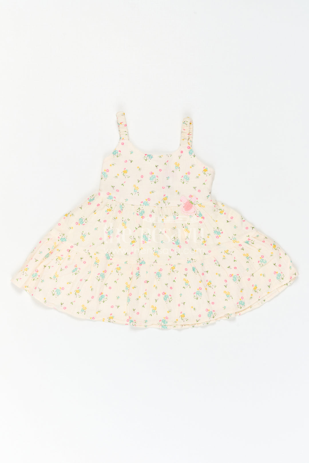 The Nesavu Baby Cotton Frocks Baby Girl Sundress for Garden Party Moments Nesavu 14 (6M) / Cream / Muslin Cotton BFJ1015A-14 Nesavu Baby Girl Sundress For Garden Party Moments With Muslin Cotton And Floral Print