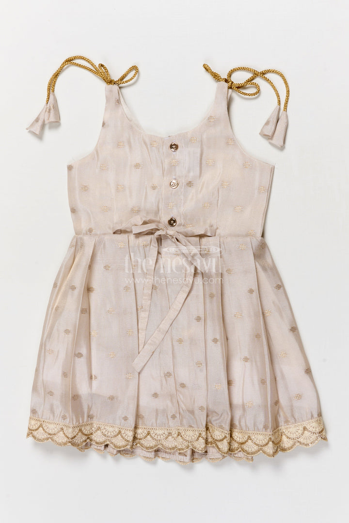 The Nesavu Tie-up Frock Baby Girl Tie-up Frock for Ethnic Functions and Naming Ceremonies Nesavu Nesavu baby girl ethnic frock with elephant embroidery and Banaras art silk for festive rituals