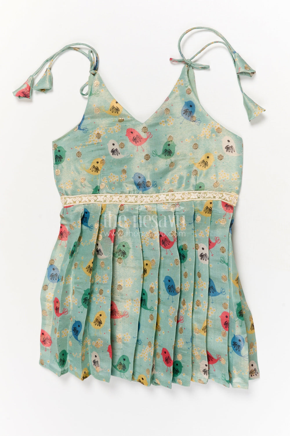 The Nesavu Tie-up Frock Baby Girl Tie-up Frock for Everyday Comfort and Playtime Nesavu 16 (1Y) / Turquoise / Silk Blend T419A-16 Nesavu baby girl tie-up frock with printed art silk for casual wear and daily comfort