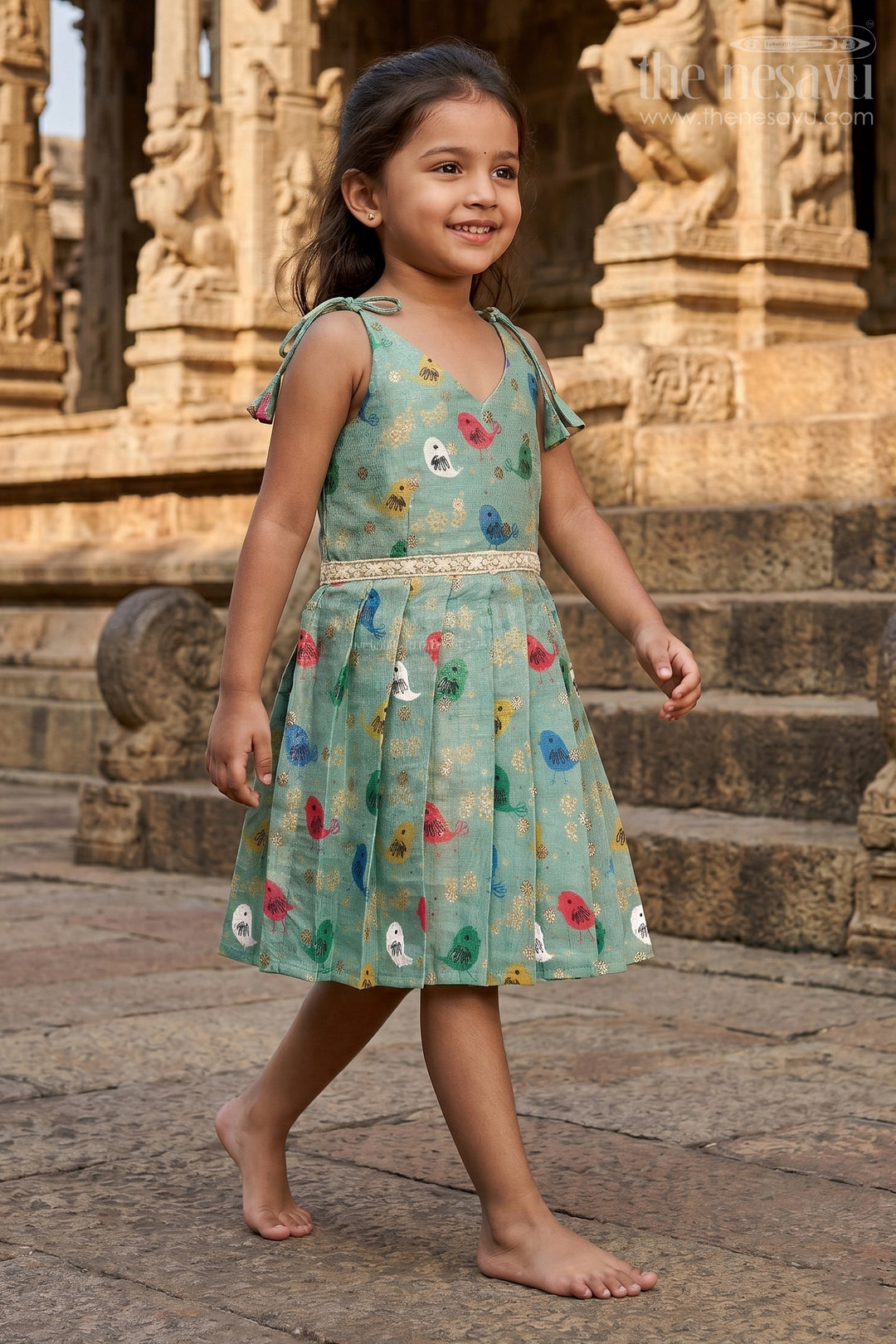 The Nesavu Tie-up Frock Baby Girl Tie-up Frock for Everyday Comfort and Playtime Nesavu 16 (1Y) / Turquoise / Silk Blend T419A-16 Nesavu baby girl tie-up frock with printed art silk for casual wear and daily comfort